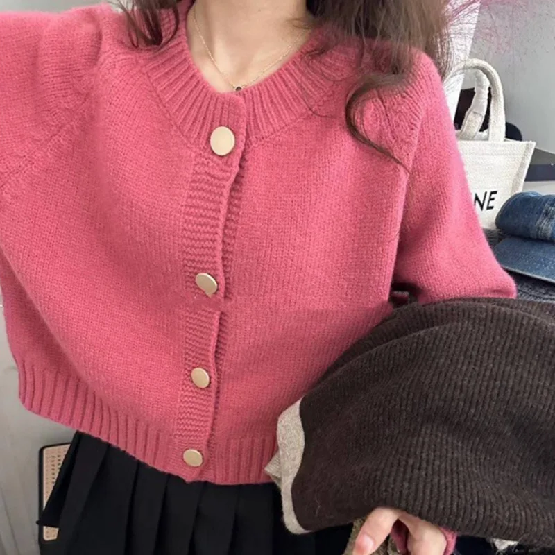 Short Single-breasted Knitted Cardigans Women Solid Soft Simple Casual Korean Style All-match Streetwear Simplicity Autum Chic