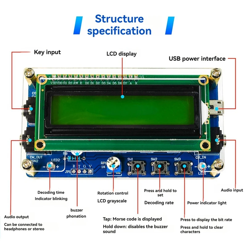 CW Morse Code Decoder Bulk Circuit Board Wireless Transmitter Receiver DIY Welding Practice Electronic Manufacturing Kit-AC47