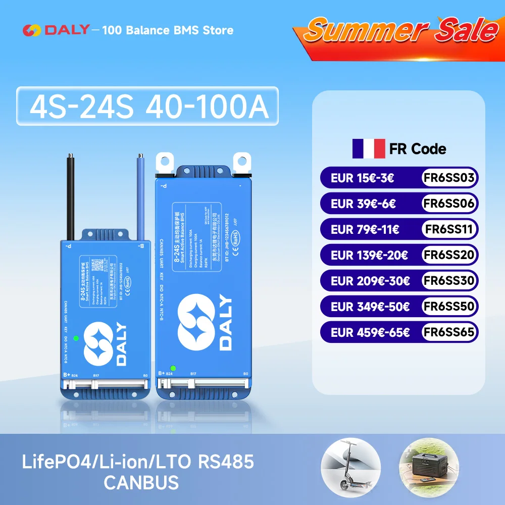 DALY 100 Smart BMS 4S 8S 12S 13S 14S 16S 17S 20S 24S Bluetooth APP Balance UART CANBUS RS485 40A 60A 100A Lifepo4 Li-ion LTO