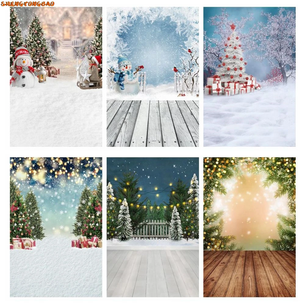 

Winter Photography Backdrop Snow Trees Wood Floor Snowfield Baby Kids Portrait Family Photo Background Decor Poster Photo Studio