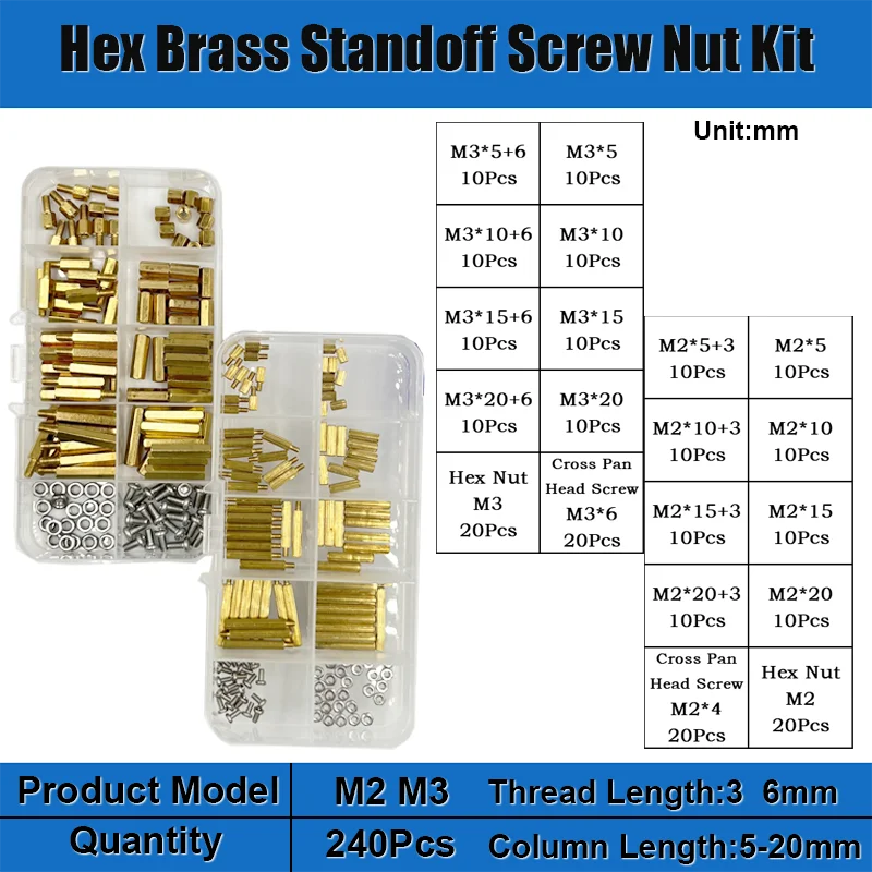 Männlich-Weiblich Sechskant-Messing-Abstandshalter-Set M2 M2.5 M3 M4 Messing-Rundabstandshalter mit 304 Schraube und Sechskantmutter PCB Motherboard Abstandshalter – Detail 14