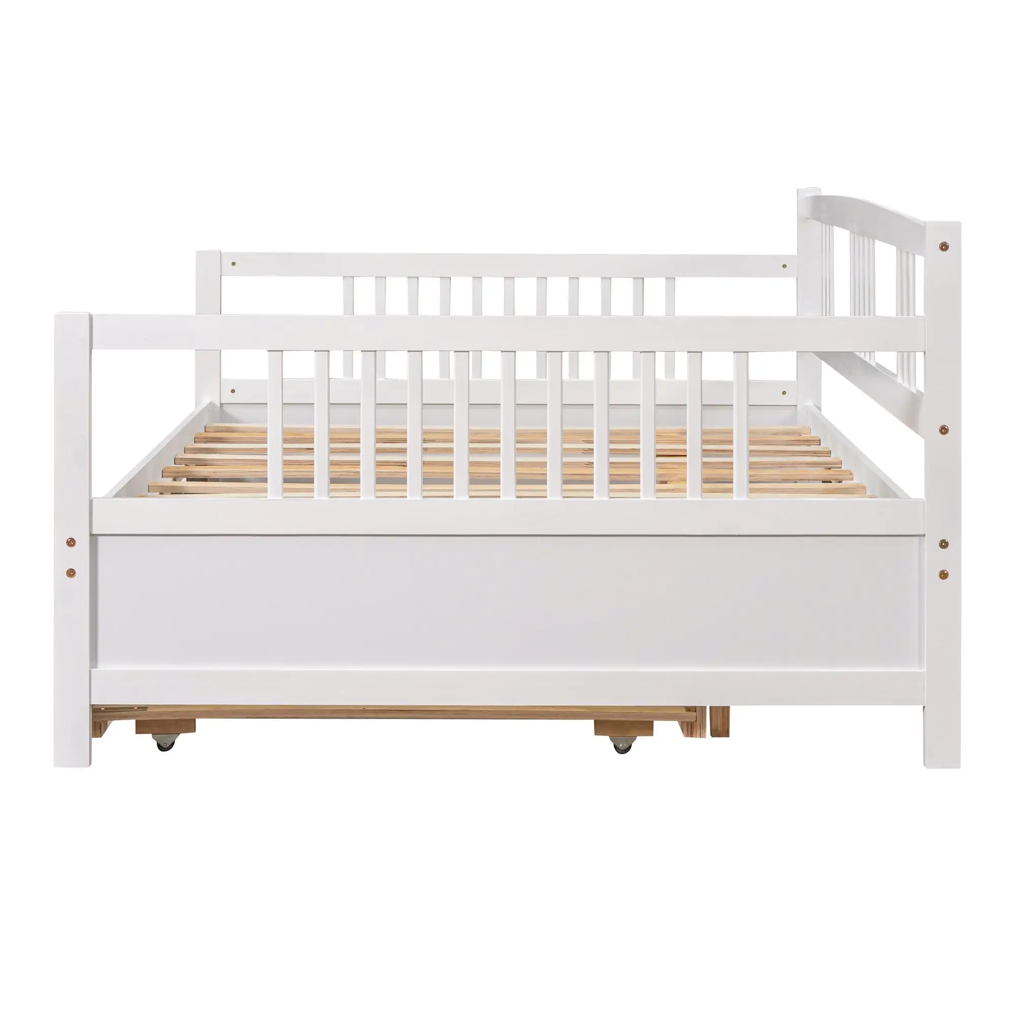 Full Size Wooden Daybed with Twin Trundle - Elegant White Bed Frame for Bedroom