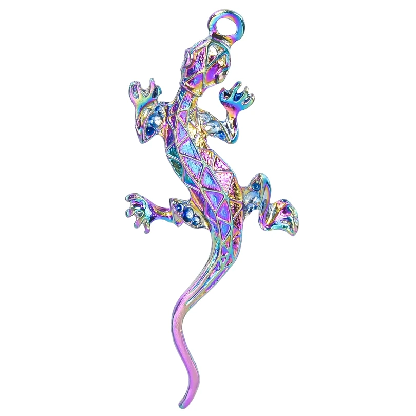 4pcs/Lot Rainbow Color Lizard Gecko Animal Triangle Pattern Pendant Alloy Charms For Jewellery Making DIY Crafts Wholesale