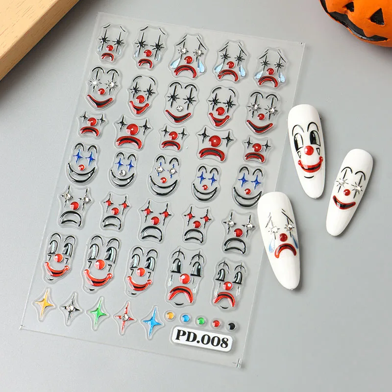 5D تنقش مهرج مسمار الفن ملصقات الكرتون جوكر تصميم مع أحجار الراين هالوين التعبير لاصق الشارات مسمار المورد