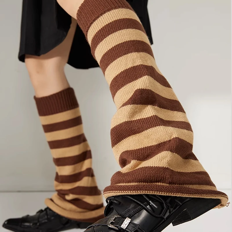 

Winter Gothic Knitted Leg Warmer Academia Stripe Loose Fit Leg Sock Cover Cool Girl Casual Leg Protector Stocking for Women