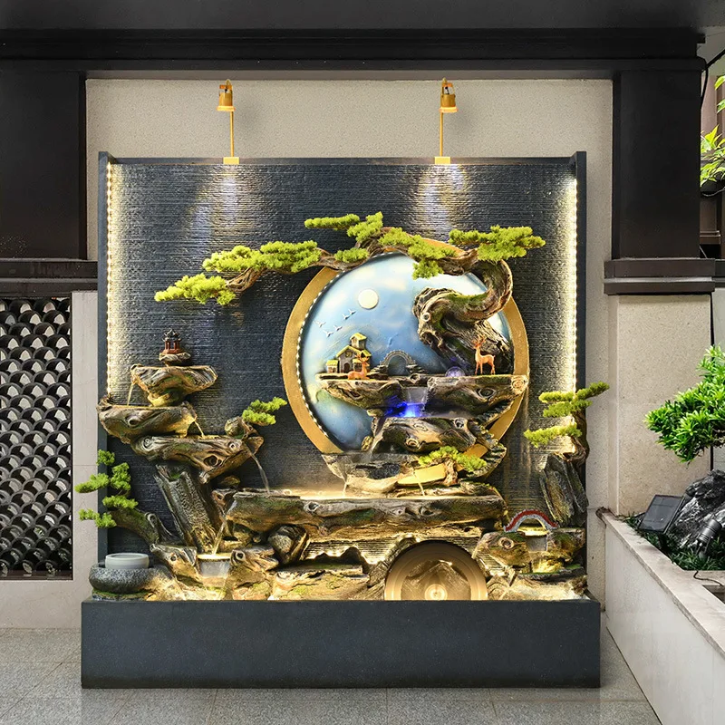 Landscape Water Curtain Wall Screen High Mountains and Flowing Water Floor Decorative Ornament