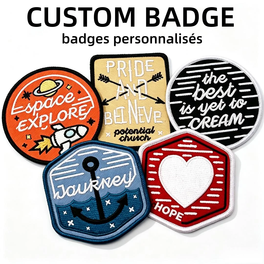 Custom Badge 3D Embroidery Fabric Patch Custom Logo Space Anchor Heart Pattern Decorative Clothing