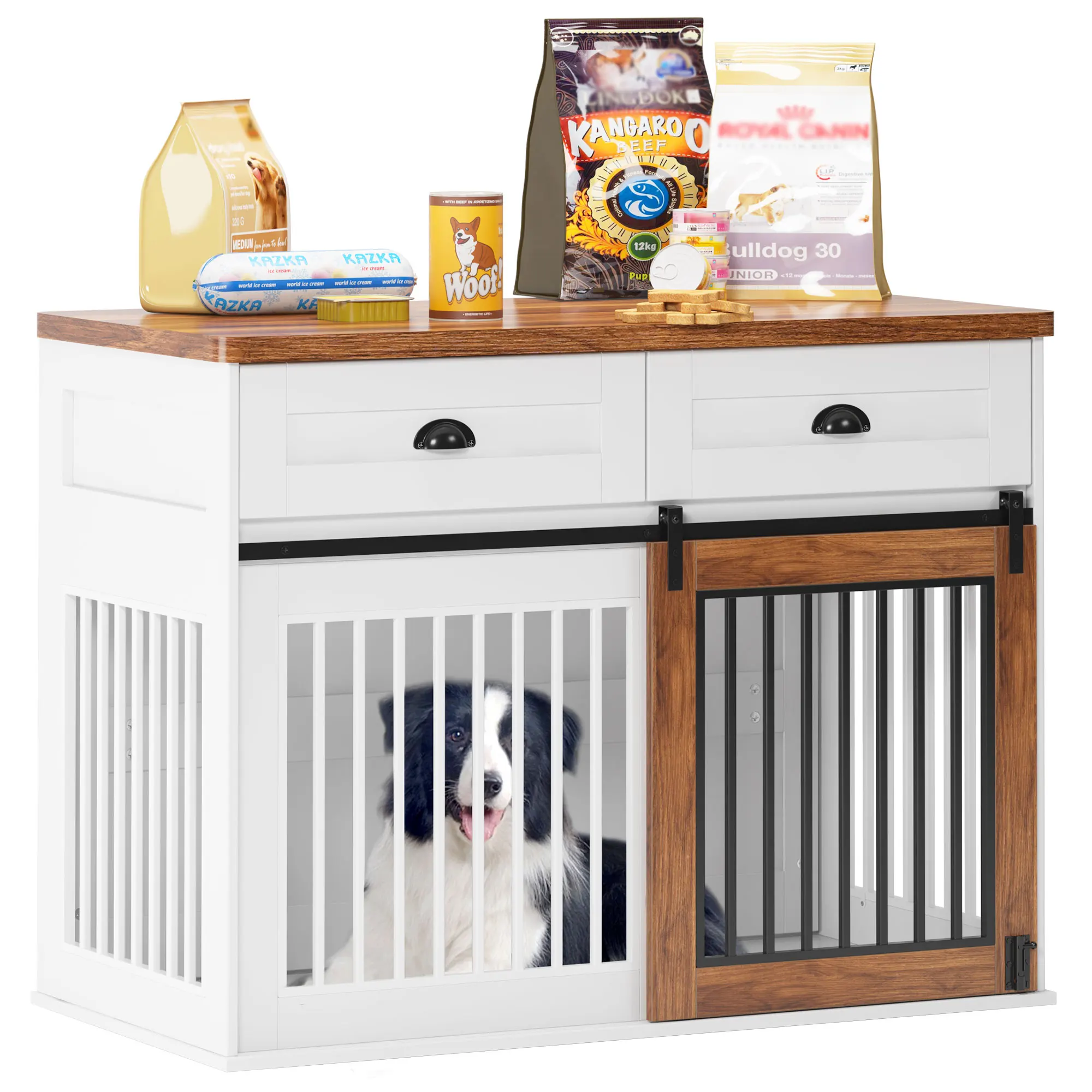 Heavy Duty, Furniture style dog cage, wooden dog cage, double door dog cage, side cabinet dog cage, Dog crate,(51.38''W x 25.98'