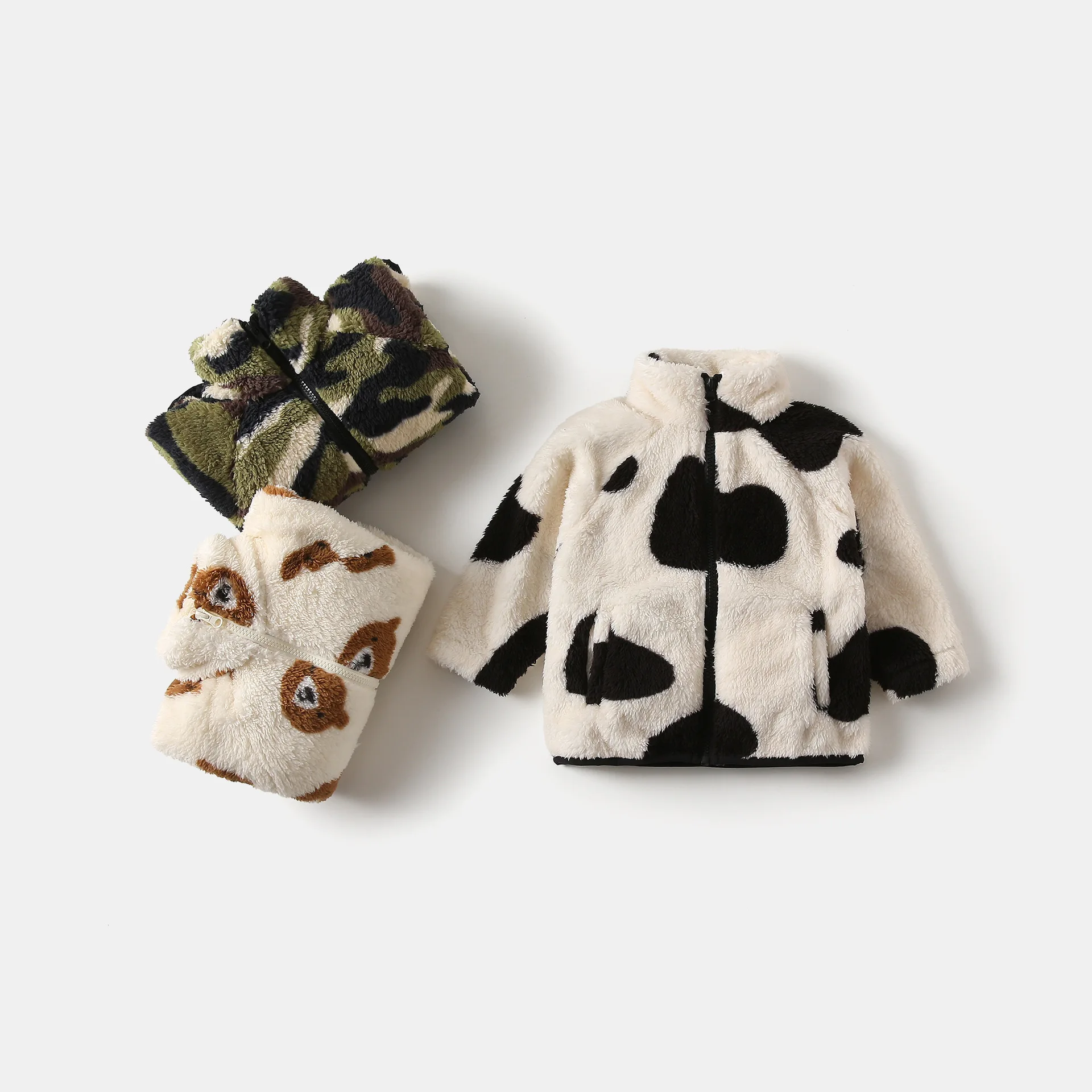 Ircomll Herbst Winter Neuer Bedruckter 2-7J Kinder-Mantel Stehkragen Patchwork Fleece Samt Warme Lässige Kinder-Oberbekleidung – Detail 2