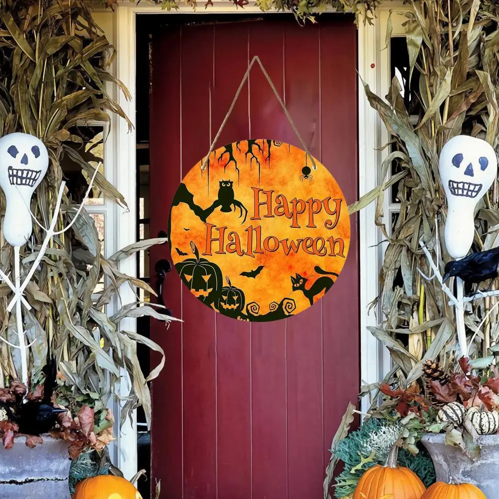 Ghost Door Sign Home Decor Door Plate Spooky Halloween Wooden Door Sign with Ghost Pumpkin Witch Gnome Round for Indoor