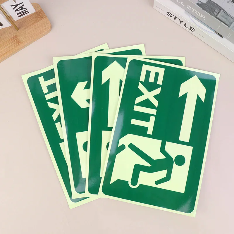 Glow In Dark Exit Signs Luminous Security Stickers Wall Safety Adhesive Fire Evacuation Directional Night Visibility Signage