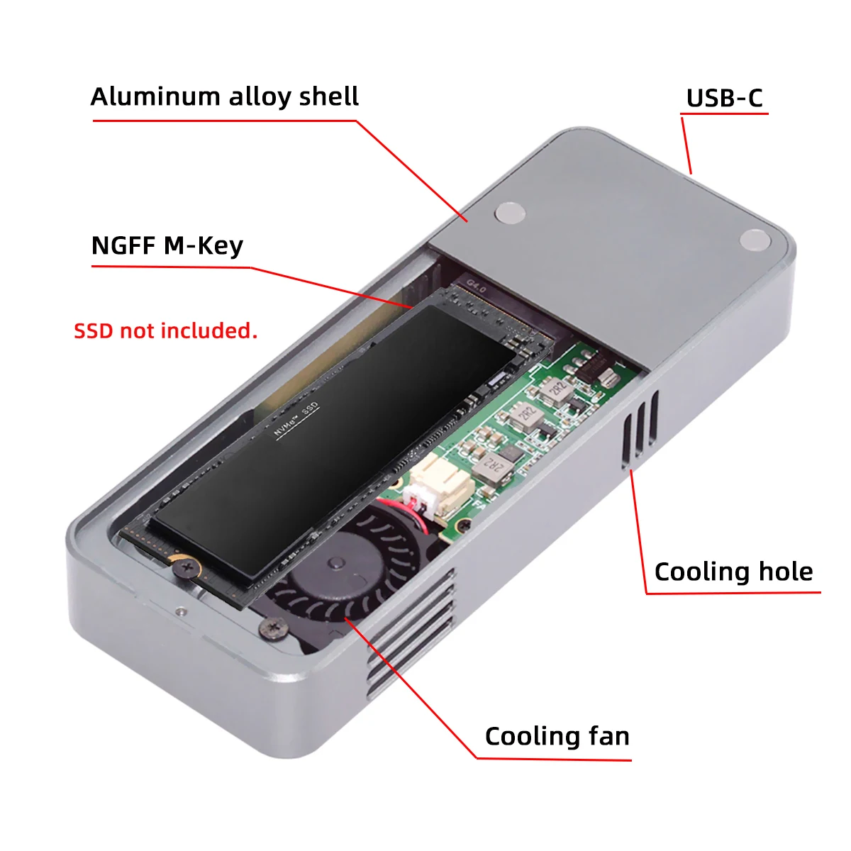 ChenYang M.2 NVME SSD Enclosure Adapter USB C 4.0 40Gbps ＆ USB 3.2 Gen 2 20Gbps to NVME SSD Disk External Enclosure