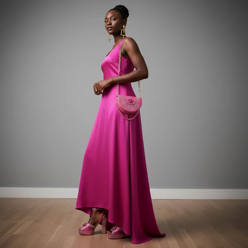 Hot Selling Fuchsia Color Super High Heel Plus Size Party Wedding Peep Toe Women Pumps Elegant Clutch Bag Shiny Material