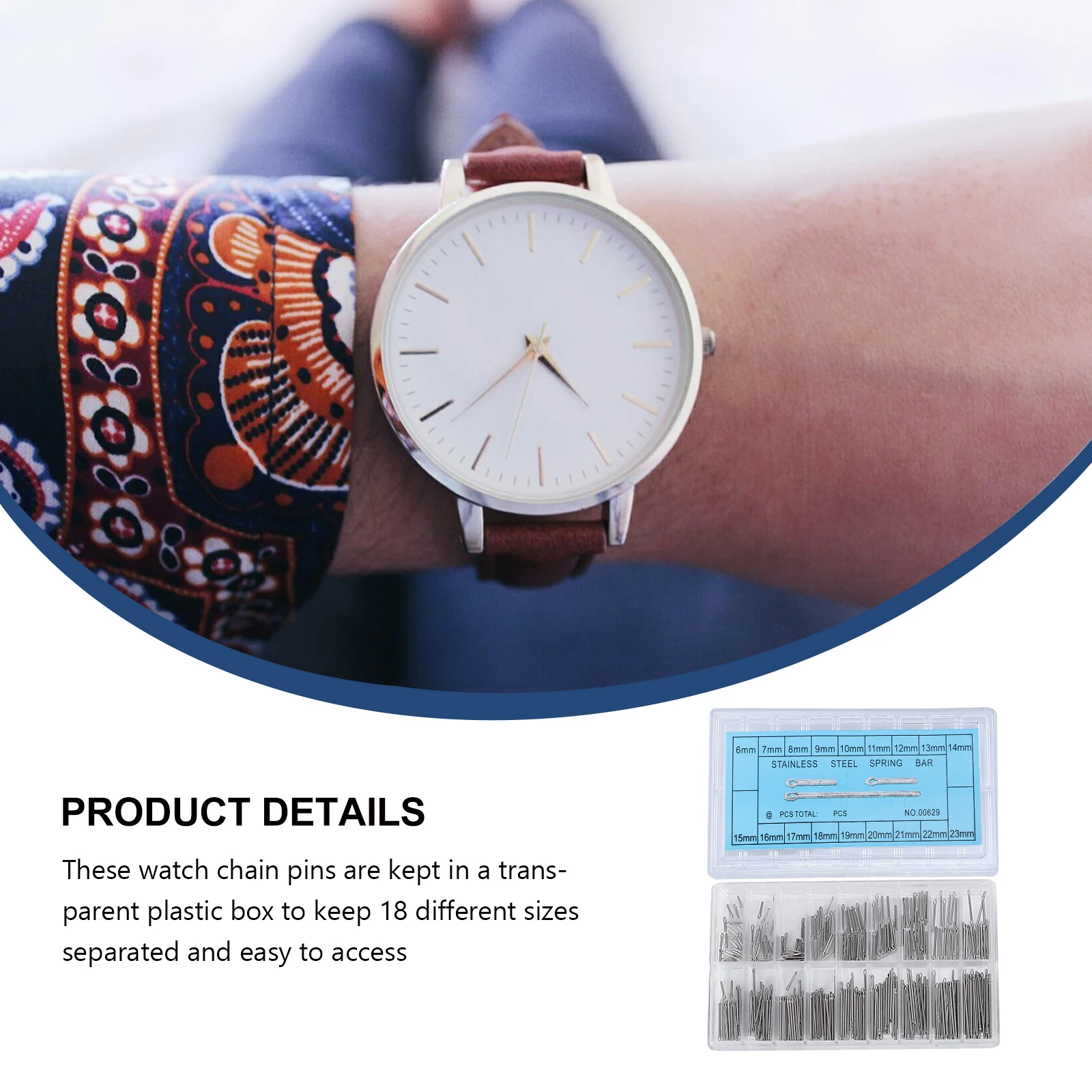 

360pcs Stainless Steel Watch Band Link Cotter 18 Sizes 6Mm-23Mm Silver Repair Tool For Metal Watch Strap Replacement Jewelry