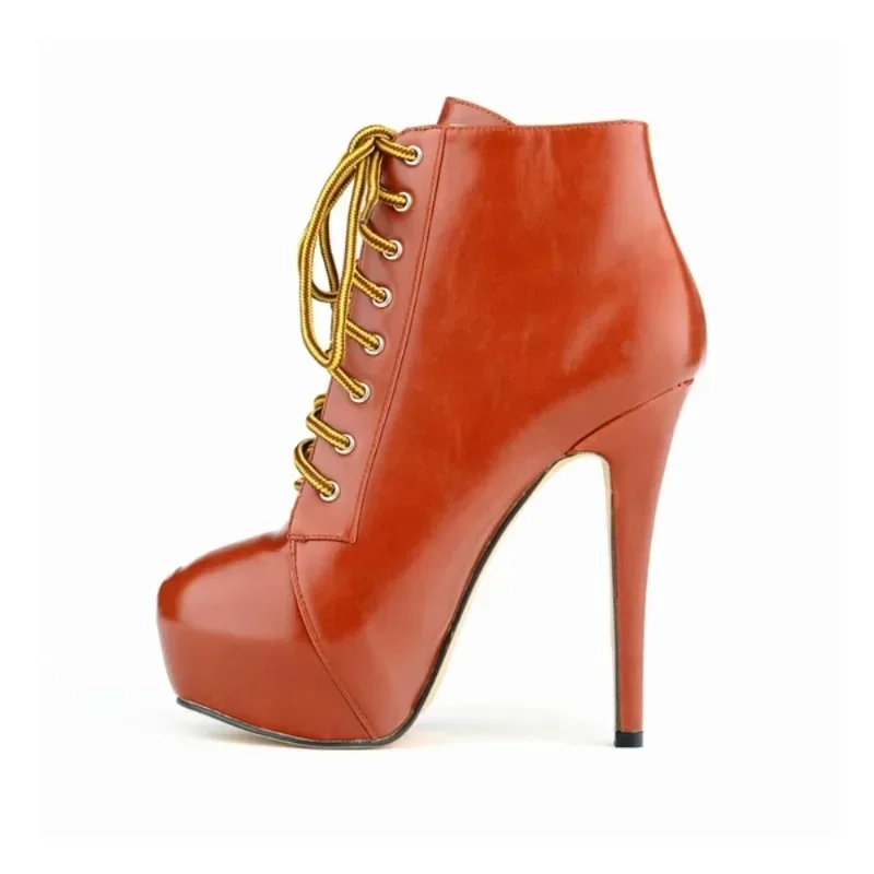 

Women Boots 2025 Fashion Sexy 14cm Round Toe Thin High Heels Platform Short Ankle Boots Elegant Autumn Winter Shoes Plus Size 43