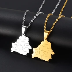 Anniyo Belarus Map Stainless Steel Pendant Necklaces Belarusian Jewelry Women Men  @278721