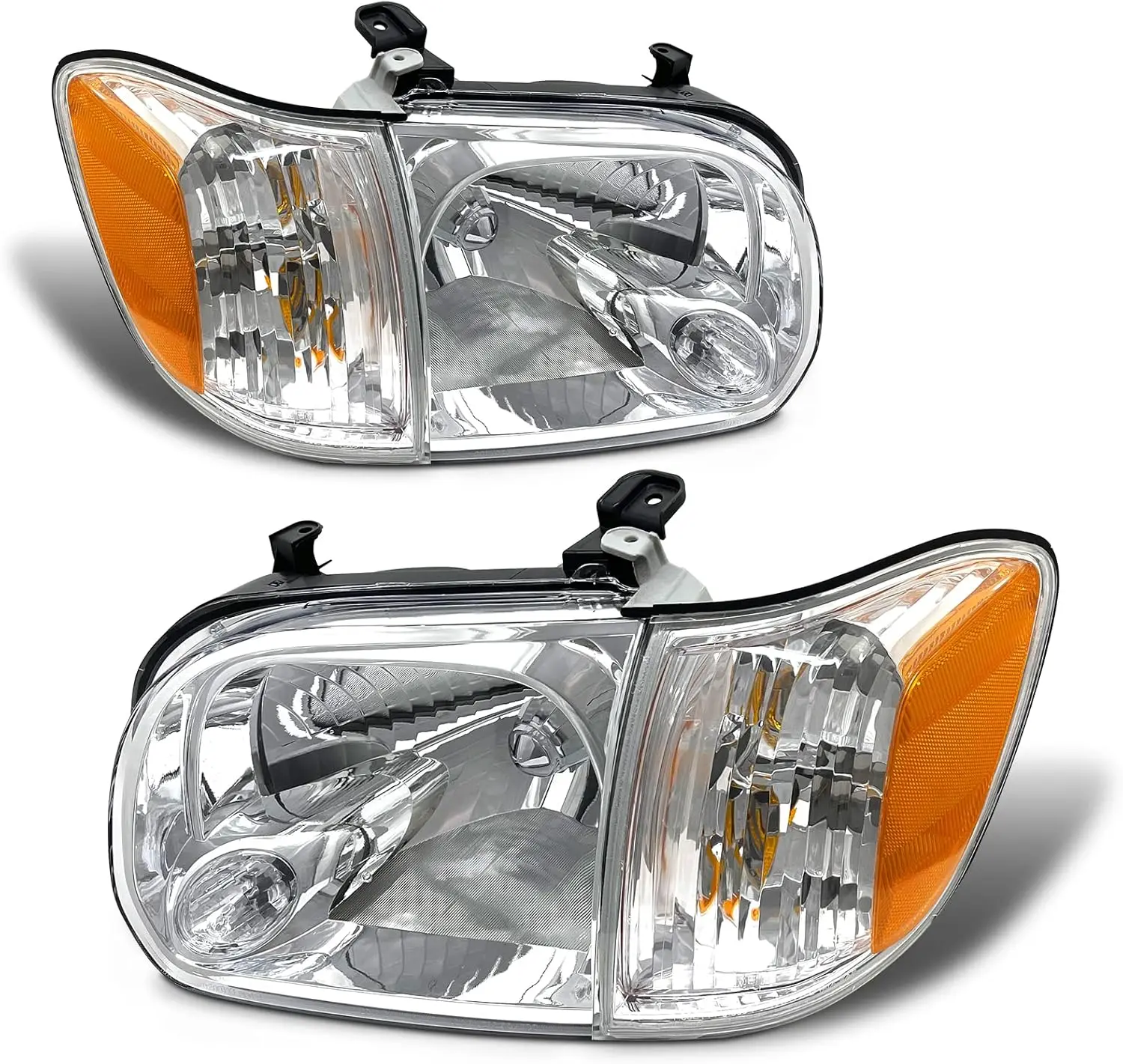 

Headlight Assembly for 2005-2006 Toyota Tundra Double/Crew Cab and 2005-2007 Sequoia Headlamp Replacement - Chrome Housing, Clea