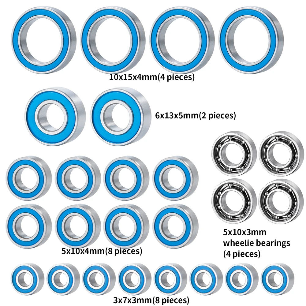 MIBIDAO 26PCS 3x7mm 10x15mm Metal Blue Sealed Deep Groove Ball Bearings for Team Associated DR10 Wheel Hubs Axle Sealed Bearing