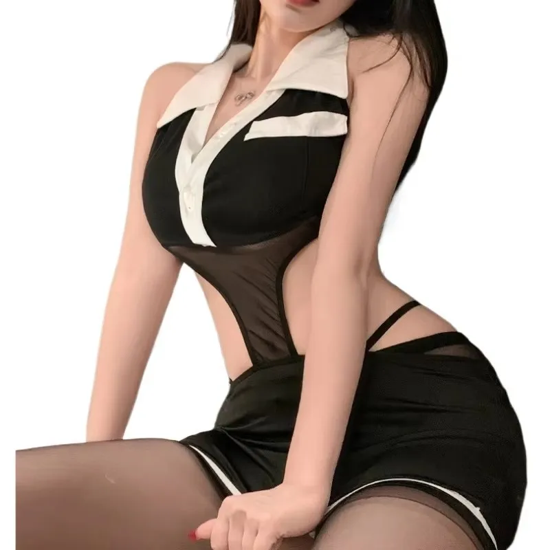 

Sexy Office OL Uniform Temptation Role Playing Passionate Lady Secretary Set Erotic V-neck Backless Dress Adult Home Costumes
