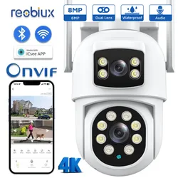 Reobiux 8MP 4K WIFI Camera PTZ Dual Lens 4X Zoom Color Night Vision AI Detection Security Protection IP Camera CCTV Surveillance