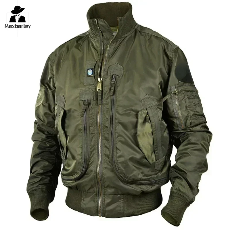 Men Tactical Ma-1 Jackets Big Pocket Pilot Baseball Working Clothes Coat Armygreen Bomber Jacket Stand-collar Motorcycle Outwear