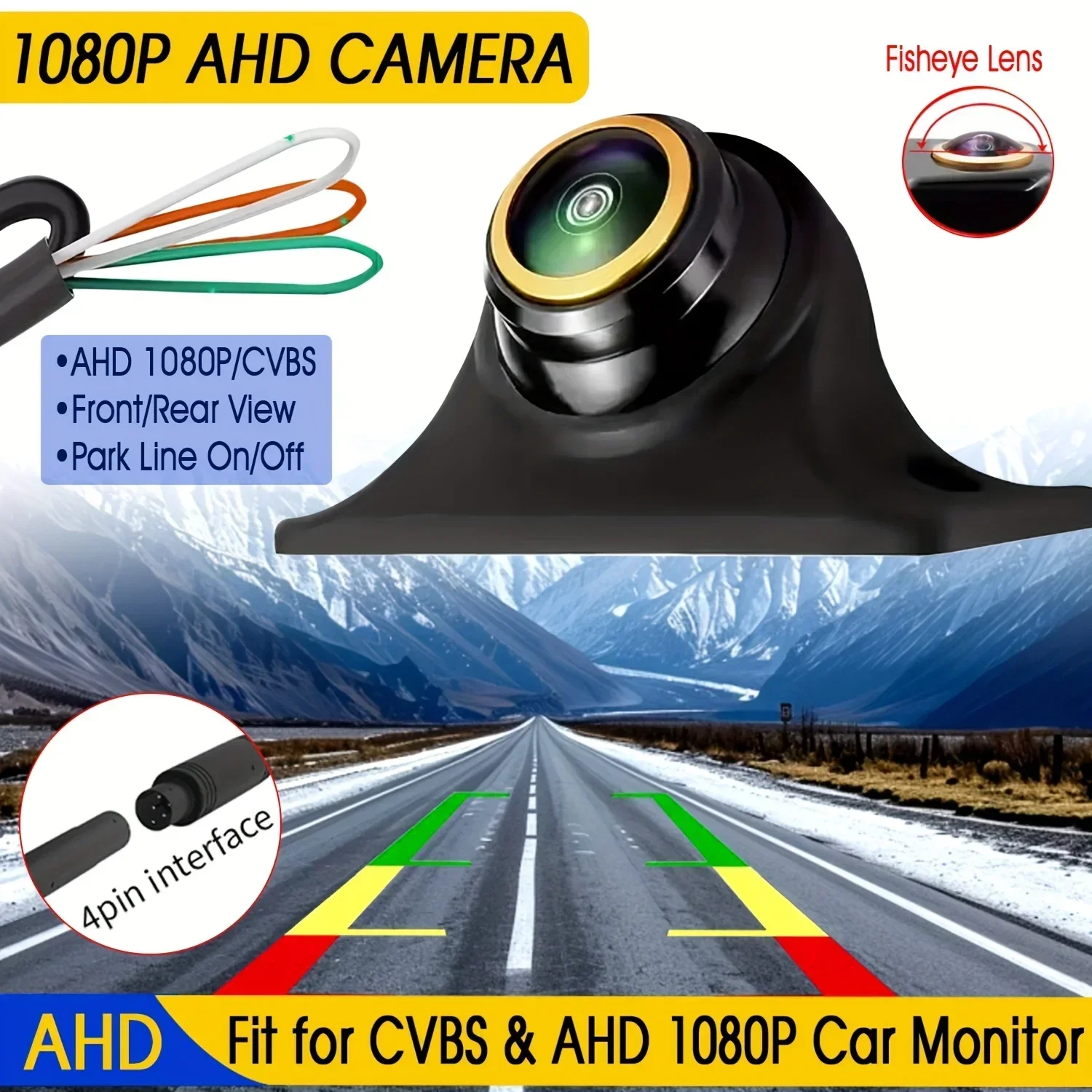 1080P AHD 360 °   Drehbare Rückfahrkamera Vorder-/Rück-/Links-/Rechtsansicht AHD/CVBS Umschaltbar Nachtsicht Fischaugen-Objektiv Kamera