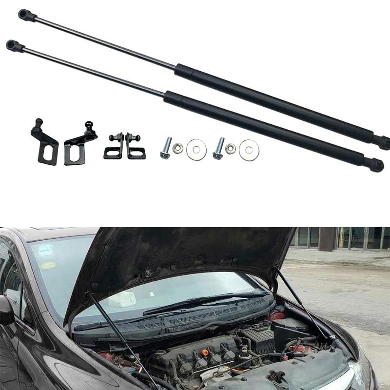 2Pcs Front Bonnet Engine Hood Lift Support Shock Strut Rod Stainless Steel Fit for Honda Civic 2006-2008 2009 2010 2011 Black