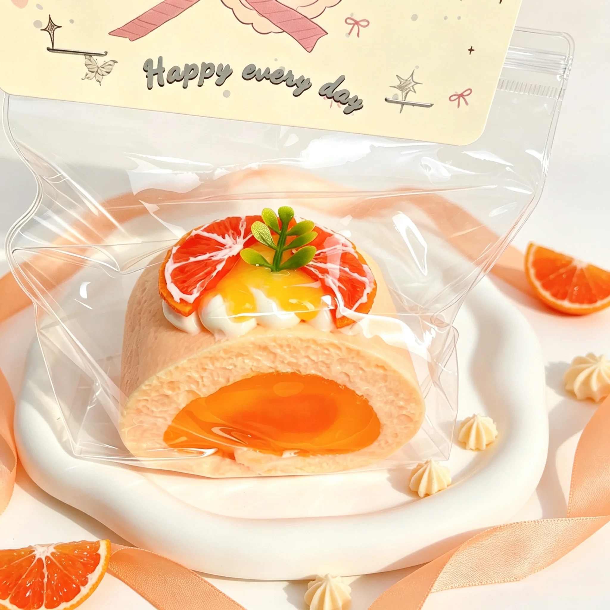 Silicoco Orange Swiss Roll Dessert Series Squishy Toy Premium Silicone Supple Pinch Tactile Hand Play Gadget #Nulala200045