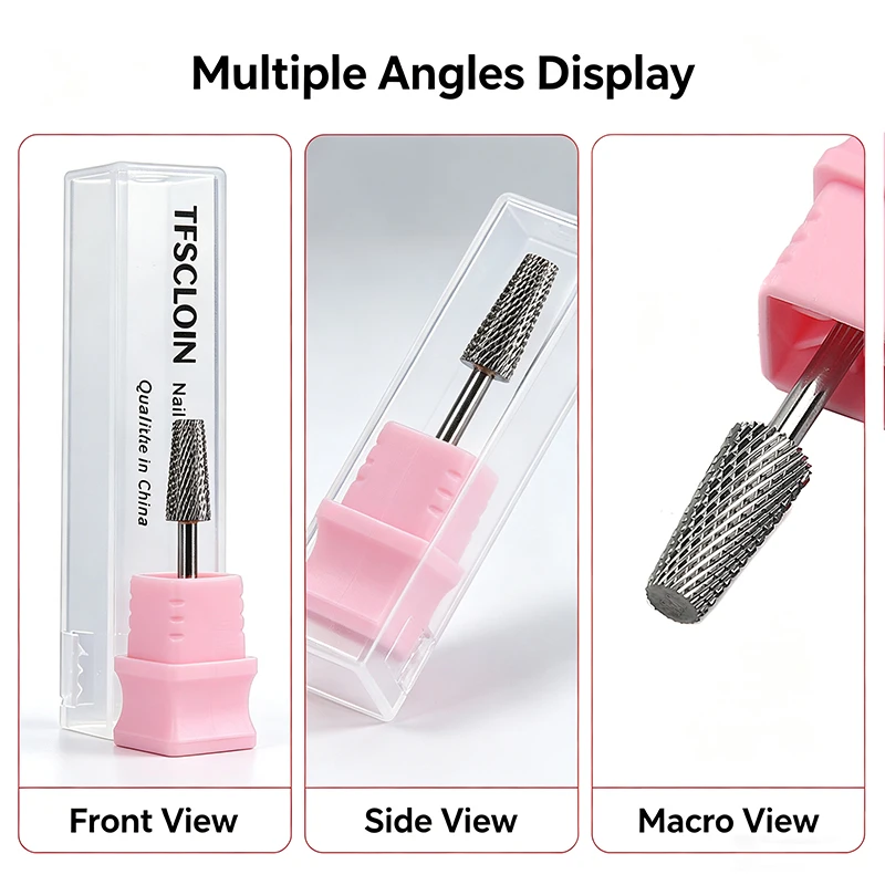 TFSCLOIN Premium Flat Tapered Carbide Nail Drill Bit 3/32'' Cross Teeth Drill Bit Remove Gel Electric Manicure Cutter Drill Tool