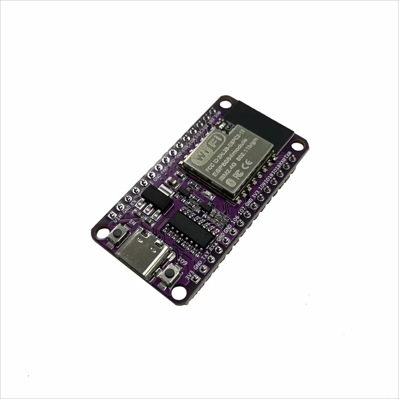 The ESP32-C2 development board is equipped with an ESPC2-12 module, which is compatible with the ESP8684-DevKitM-1