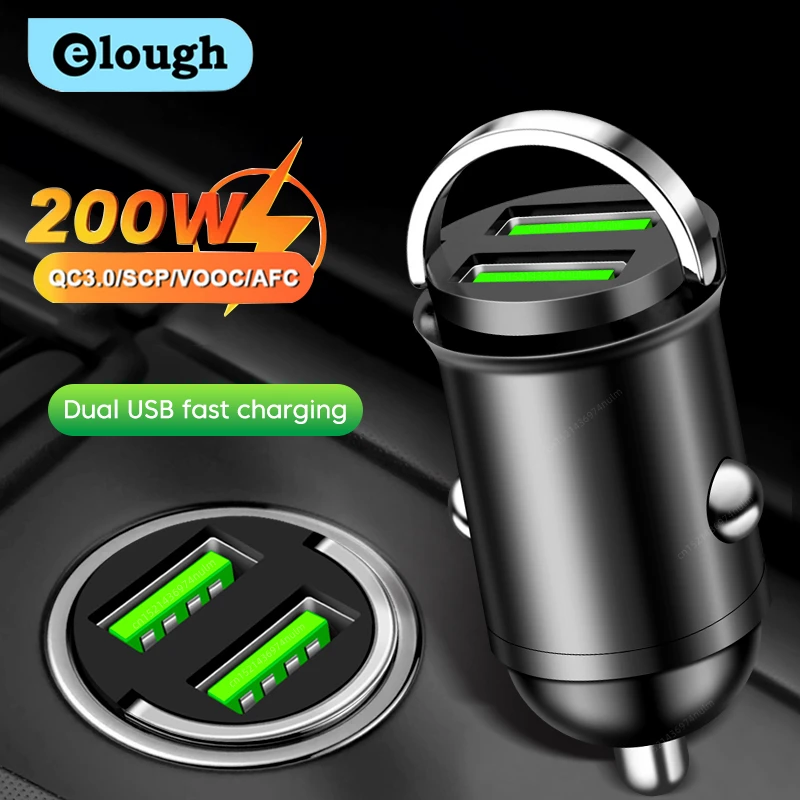 200W Dual USB Car Charger Lighter Fast Charging for iPhone QC3.0 Mini USB Car Phone Charger for Xiaomi Samsung Huawei Honor