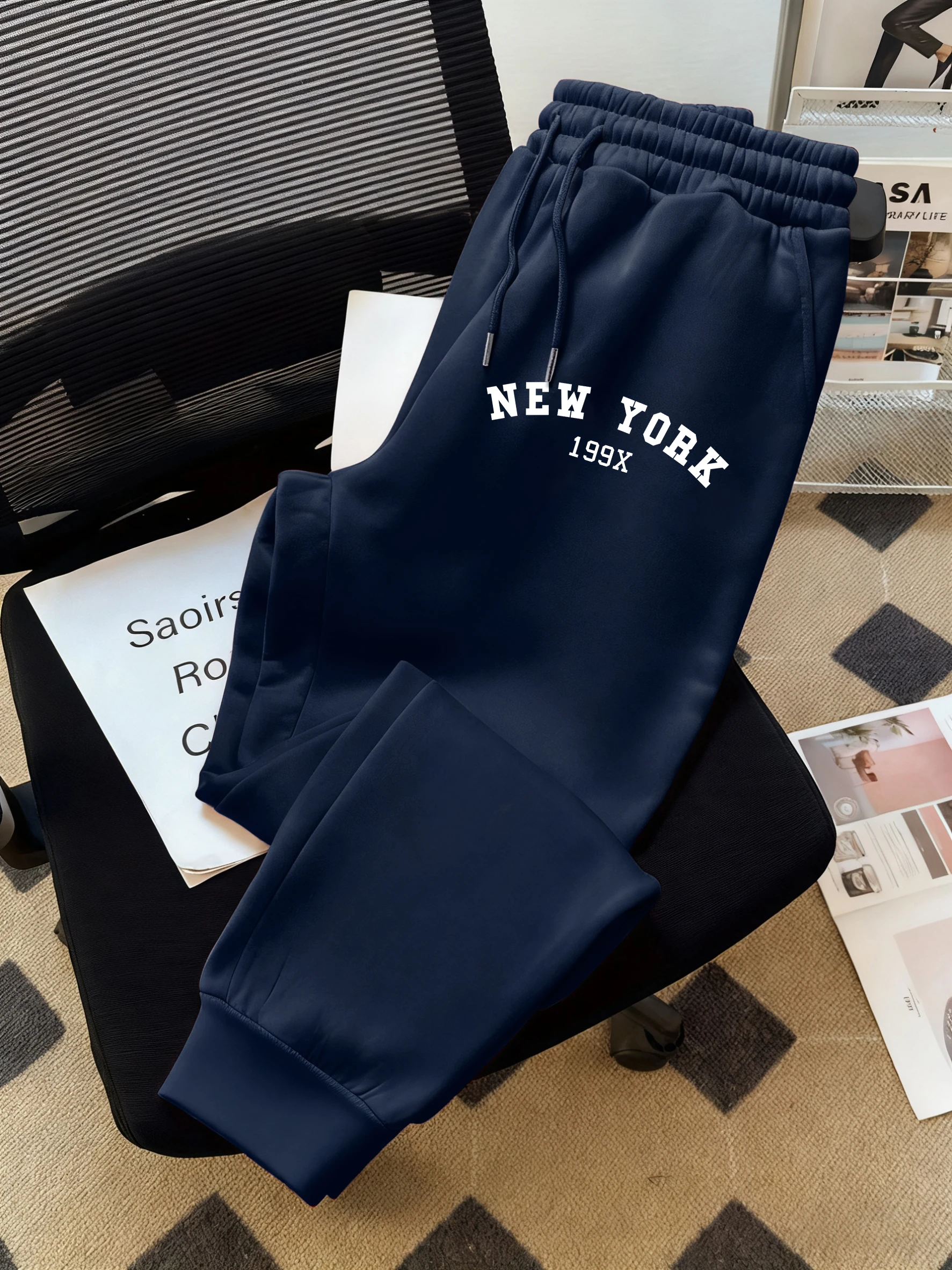 

Мужские базовые брюки с принтом New York City 199X, флисовые осенние брюки, уличные мягкие модные брюки для бега, унисекс, универсальные спортивные штаны