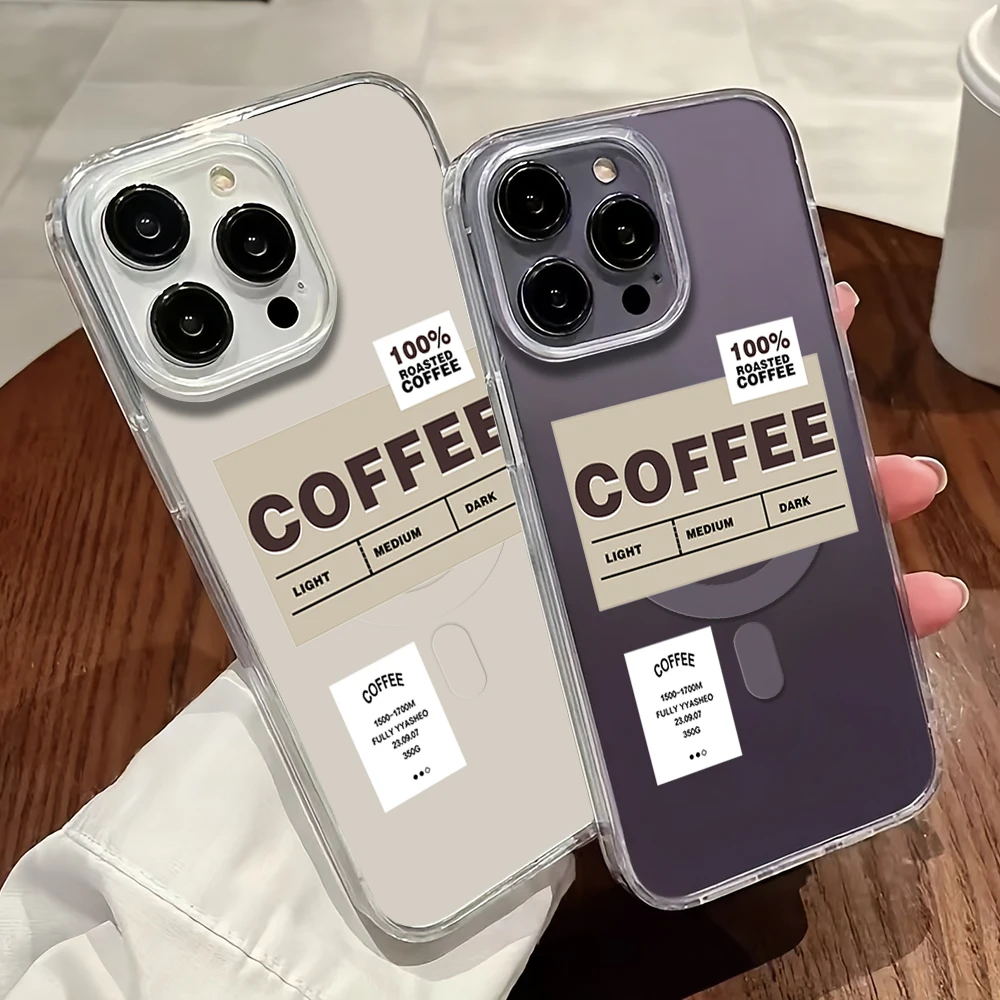 Coffee receipts Phone Case For iPhone 11 12 13 14 15 16 Pro Max Plus Magesafe Magnetic Transparent Charge Soft Shell