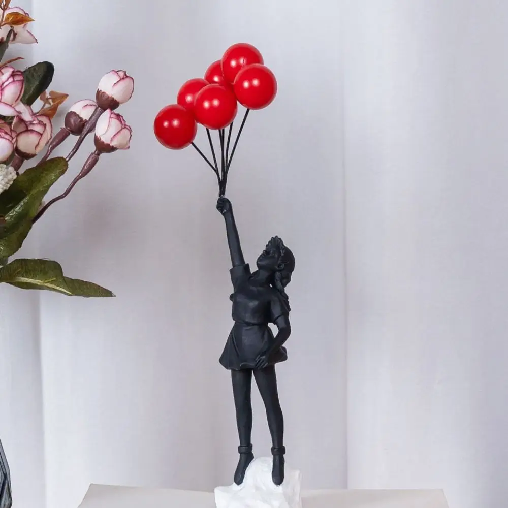 Simple Resin Crafts Flying Balloon Girl Figurine No Odor Love Banksy Sculpture White Black Desktop