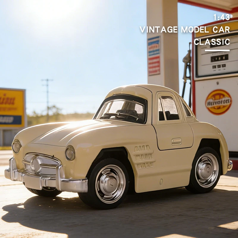 

1:43 Alloy Diecast Cartoon Gull-wing CarVintage Car Model Classic PullBack Car Miniature Vehicle Replica For Collection Gift