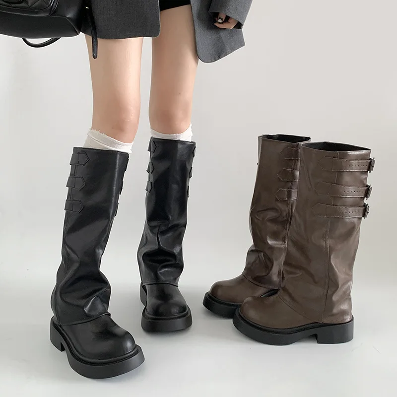 

New Women Western Cowgirl Boots Fashion Slip On Knight Long Boots Autumn Winter Thick Heel Women's Shoes