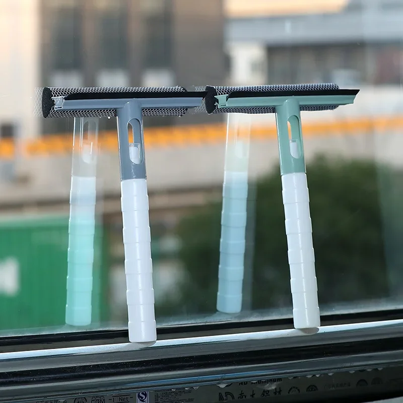 Window Glass Cleaning Tool  Double-sided Disassemble Rod Window Cleaner Scraper Mop Squeegee Wiper with Water Spray Bottle