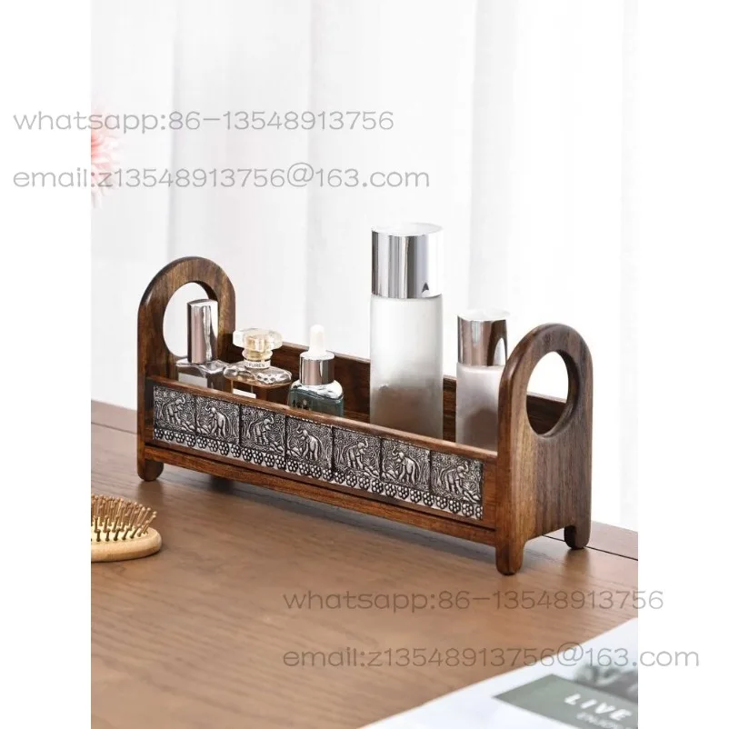 

Retro Solid Wood Desktop Cosmetics Storage Box Bathroom Dresser Countertop Perfume Skin Care Products Premium Shelf