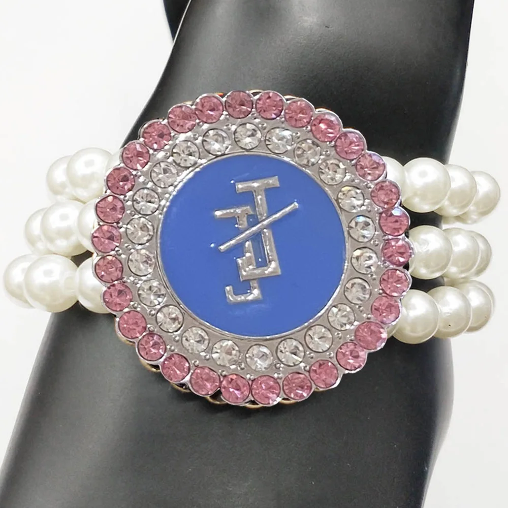 2pcs Three layer pearl bracelet Jack&Jill pink and blue rhinestones charm gift jewelry