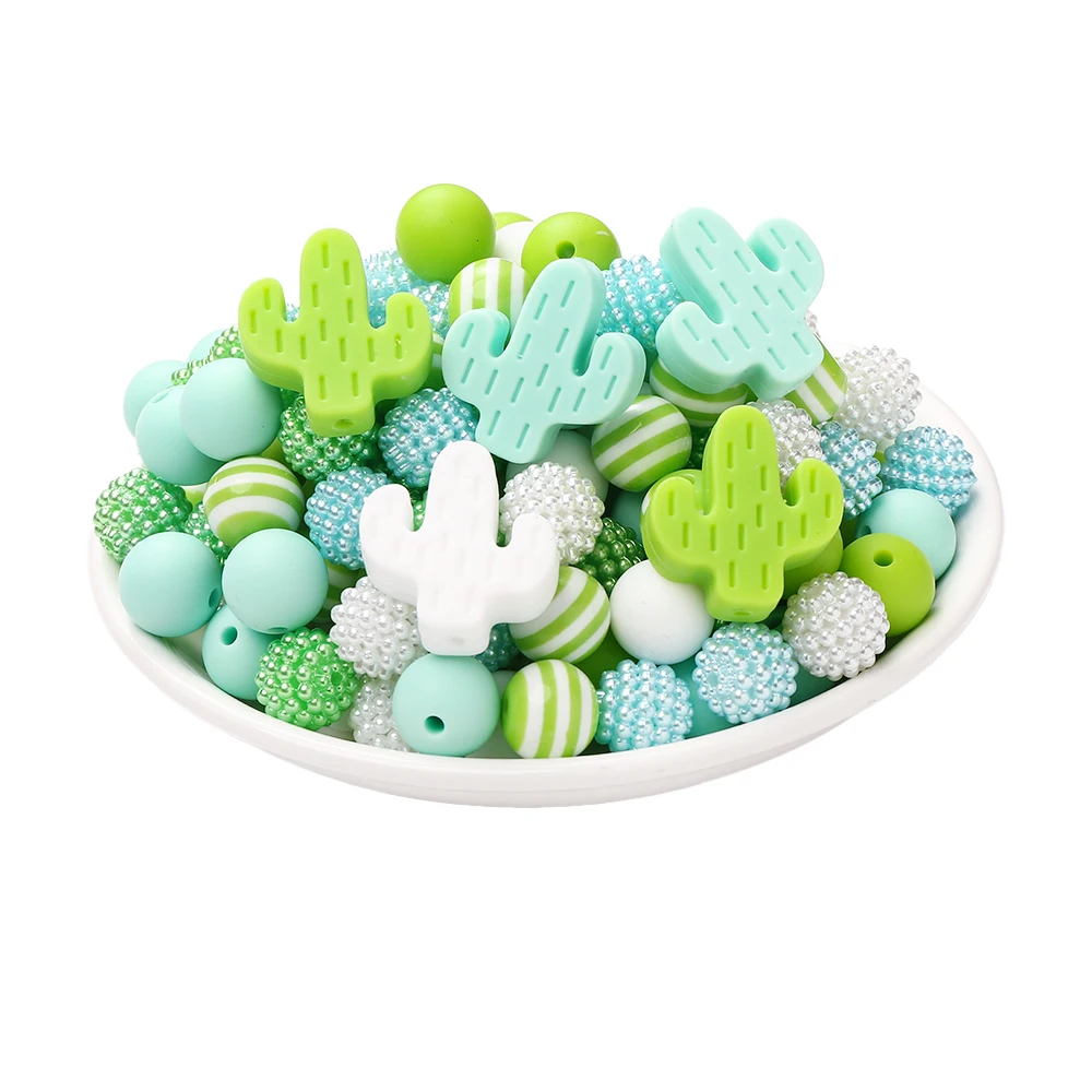 76Pcs  12mm Silicone Round Food Grade Beads Cactus Focal Beadsfor DIY Baby Teether Soother Nipple Chain Chew Toy Dummy Clips