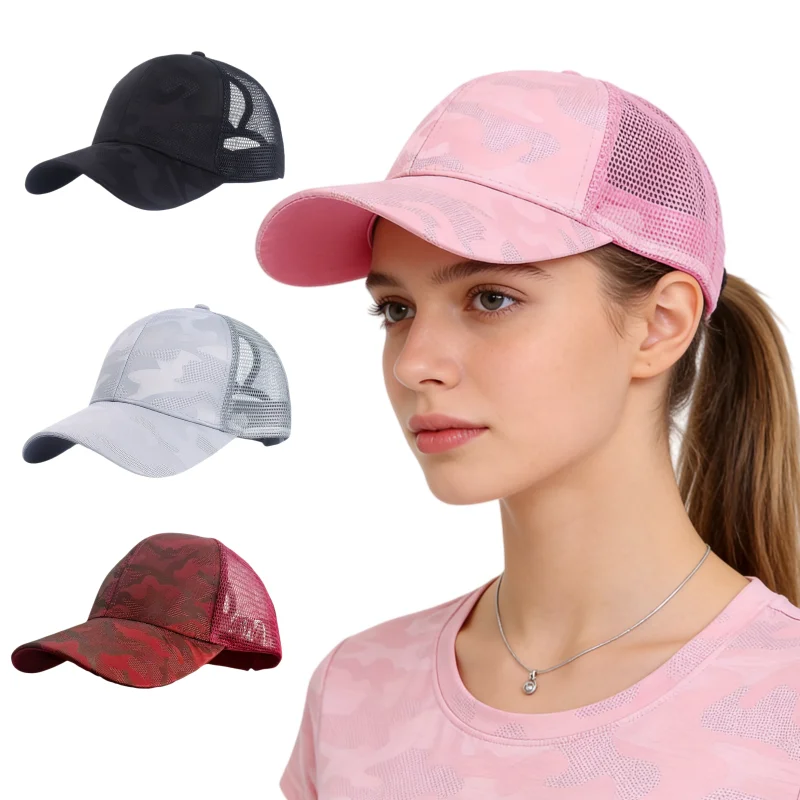 Mesh Baseball Cap Adjustable High Bun Hat Summer Breathable  Hat for Outdoor Sports Fashion Trucker Hat for Women