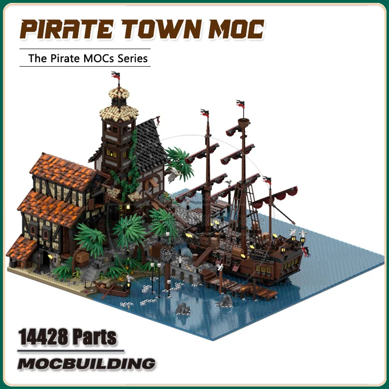 Pirate Town Architecture Moc Building Blocks Movie Rock Technology Bricks DIY Assembly Model Toys Creative Collection Gifts