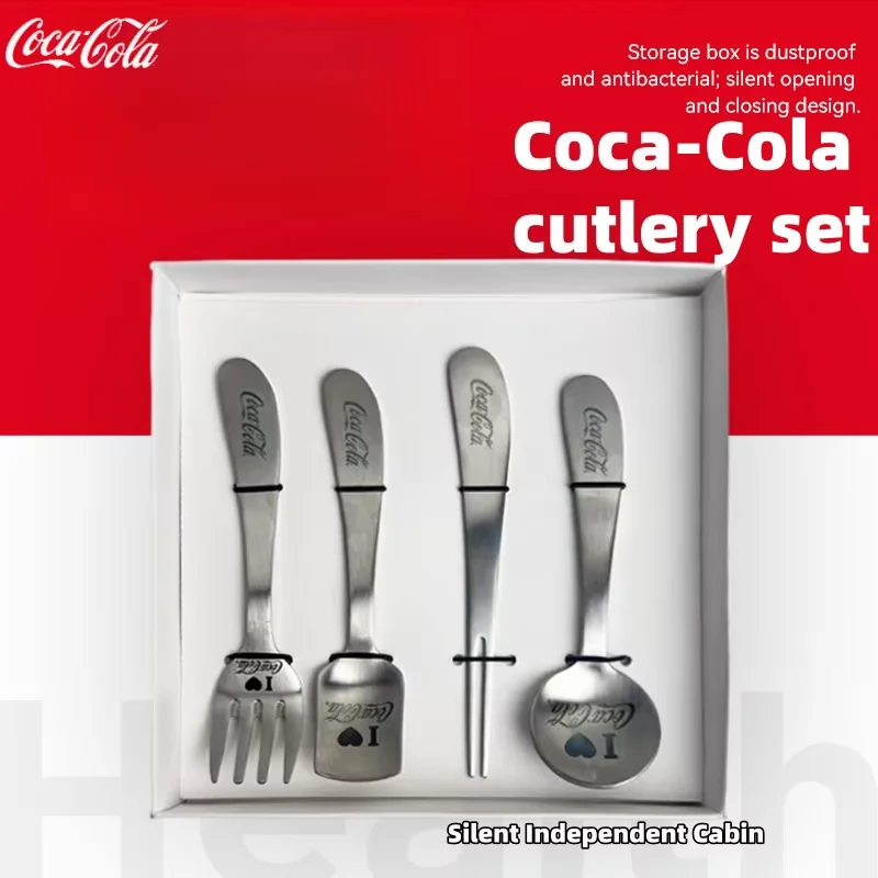 Conjunto de talheres Coca Cola em aço inoxidável 304, conjunto de talheres portátil, conjunto de garfo e colher, conjunto de talheres destacáveis para viagem, piquenique e camping