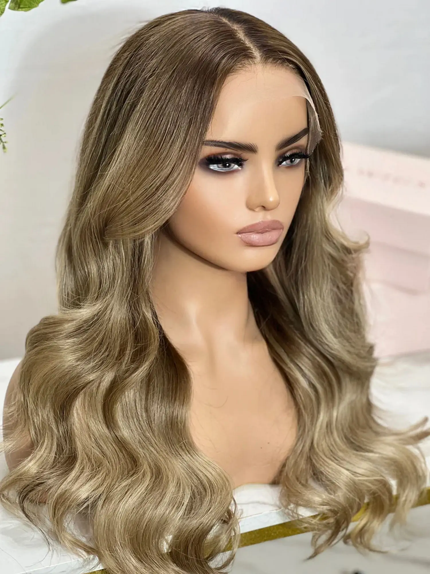 180% الكثافة أومبير تسليط الضوء على الكرمل البني الفاخرة الاصطناعية الدانتيل شعر مستعار أمامي طويل طول الجسم موجة شعر مستعار حفلة تأثيري اليومي المستخدمة 24" #3