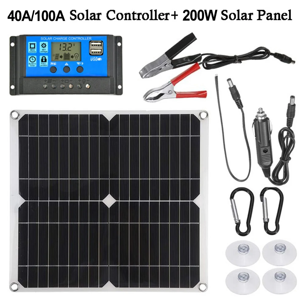 Convenient Solar Panel Kit for Outdoor Travel and Vehicles Charging 200W Quick Charging Lightweight and Portable