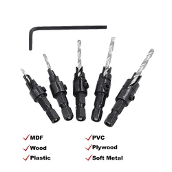 5pcs Countersink Drill Bit Carpentry Drill Set Drilling Pilot Holes For Screw Sizes #5 #6 #8 #10 #12 Drilling Woodworking Tools