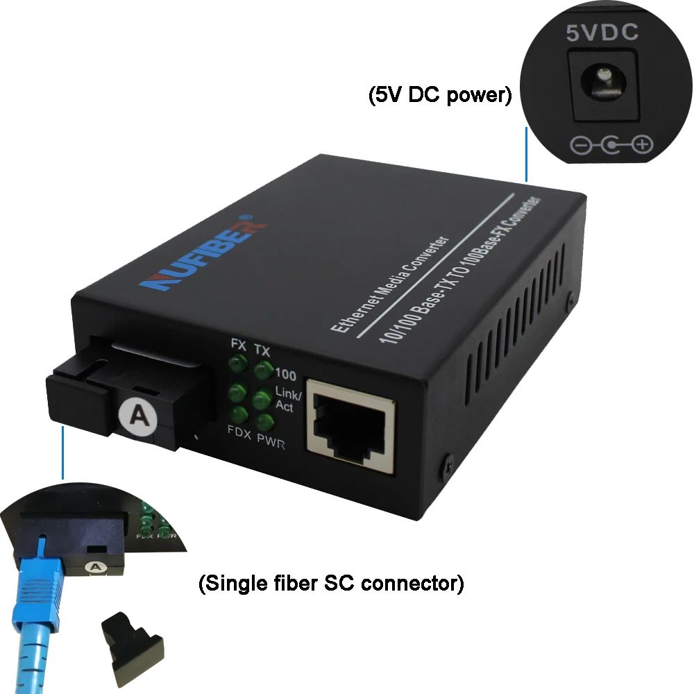 Convertitore multimediale Ethernet Gagibit 10/100/1000Mbps RJ45 a 1000M Fibra SC monomodale