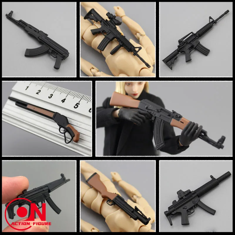 1/12 PVC M4A1 MP5A5 AK47 P90 M4 M1877 Sniper Rifle Model Soldier Gun Weapon Scene Props Fit 6'' Action Figure Body Dolls