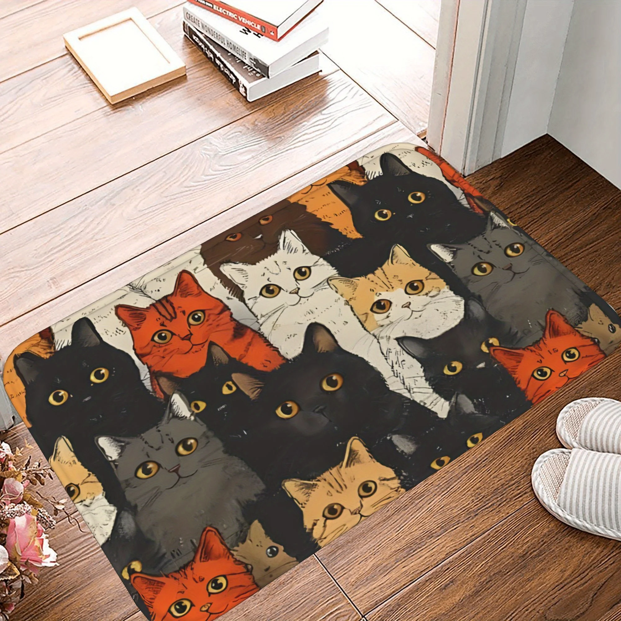 Colorful Cat Gathering Doormat - High-Quality Non-Slip Mat, Whimsical Design for Pet Lovers and Home Decor Enthusiasts