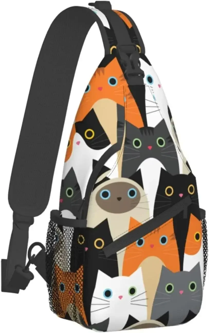 Cute Cats Sling Bag For Women Men, Funny Cat Crossbody Bags Backpack Casual Shoulder Daypack Chest Bag For Travel Hiking Runner